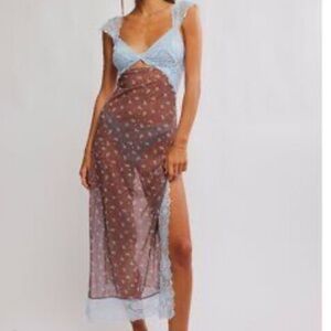 XS - NWT (Boutique) - x Intimately FP Suddenly Fine Maxi Slip Dress In Blue